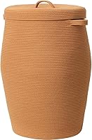 Vista 13 de Cesta alta de cuerda de algodón hecha a mano de 26 x 20 pulgadas con tapa, elegante forma de flagón con tapa, cesta de ropa con parte superior