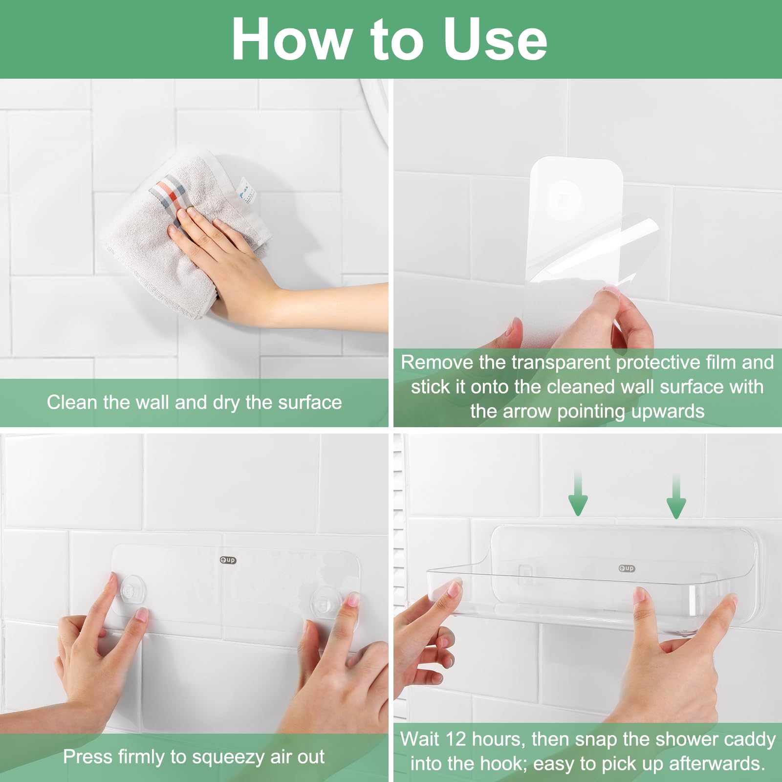 CGBE Mensola per Doccia Senza Foratura, Confezione da 2 Mensole per Bagno, Cestini per Doccia, Mensole per Bagno in Plastica Autoadesive con Montaggio a Parete per Bagno e Cucina.(Clear, Large*2)