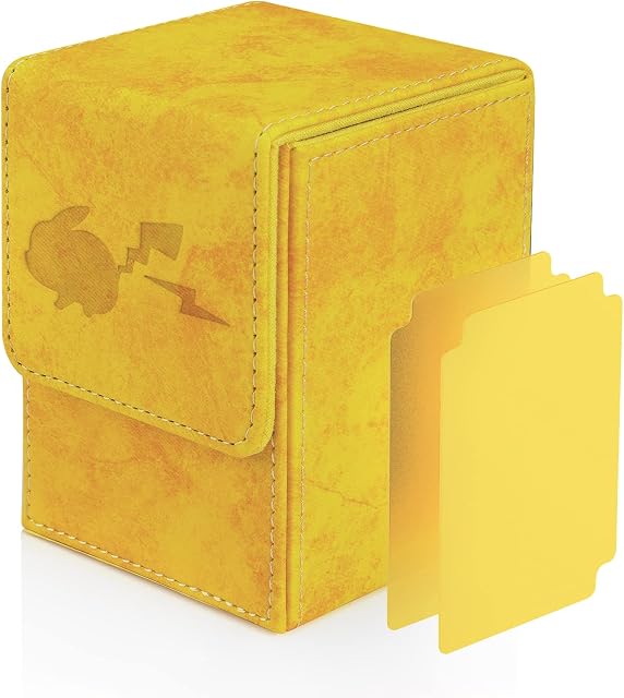 JoyHood Deck Box Compatible with PTCG Cards with 2 Dividers per Card Case, Large Size fit 100+ Cards for TCG - PIKA (Yellow-Vertical)