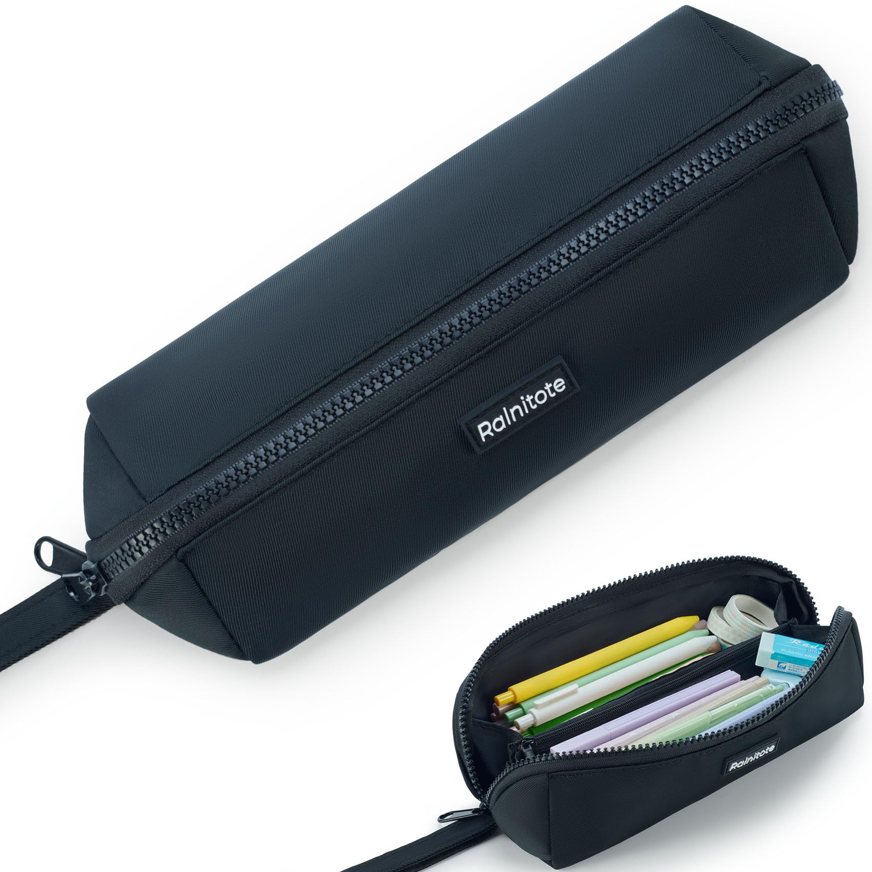 Large Pencil Case with 180° Open Design, Big Capacity Pen Bag for Girls & Boys, Aesthetic & Cute Pencil Pouch for School, Office, Makeup & Tech Accessories-Black