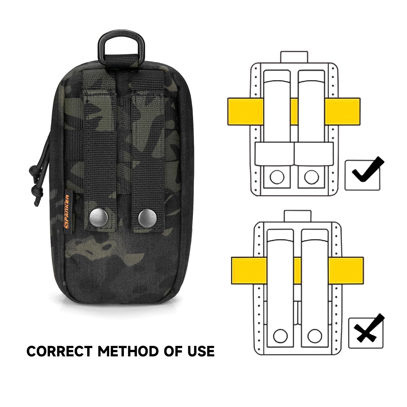 EXCELLENT ELITE SPANKER Sac de premiers secours Molle Petite pochette tactique IFAK Pochette médicale pour garrot Pochette de survie militaire (Camouflage Noir)