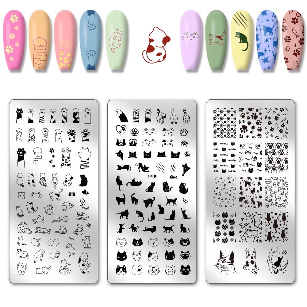 PH PandaHall 3 pz Piastre per Unghie A Forma di Gatto Stencil per Nail Art con Artigli di Gatto Modello per Unghie A Zampa Piastre per Immagini per Manicure A Spina di Pesce Stampini per Nail Art