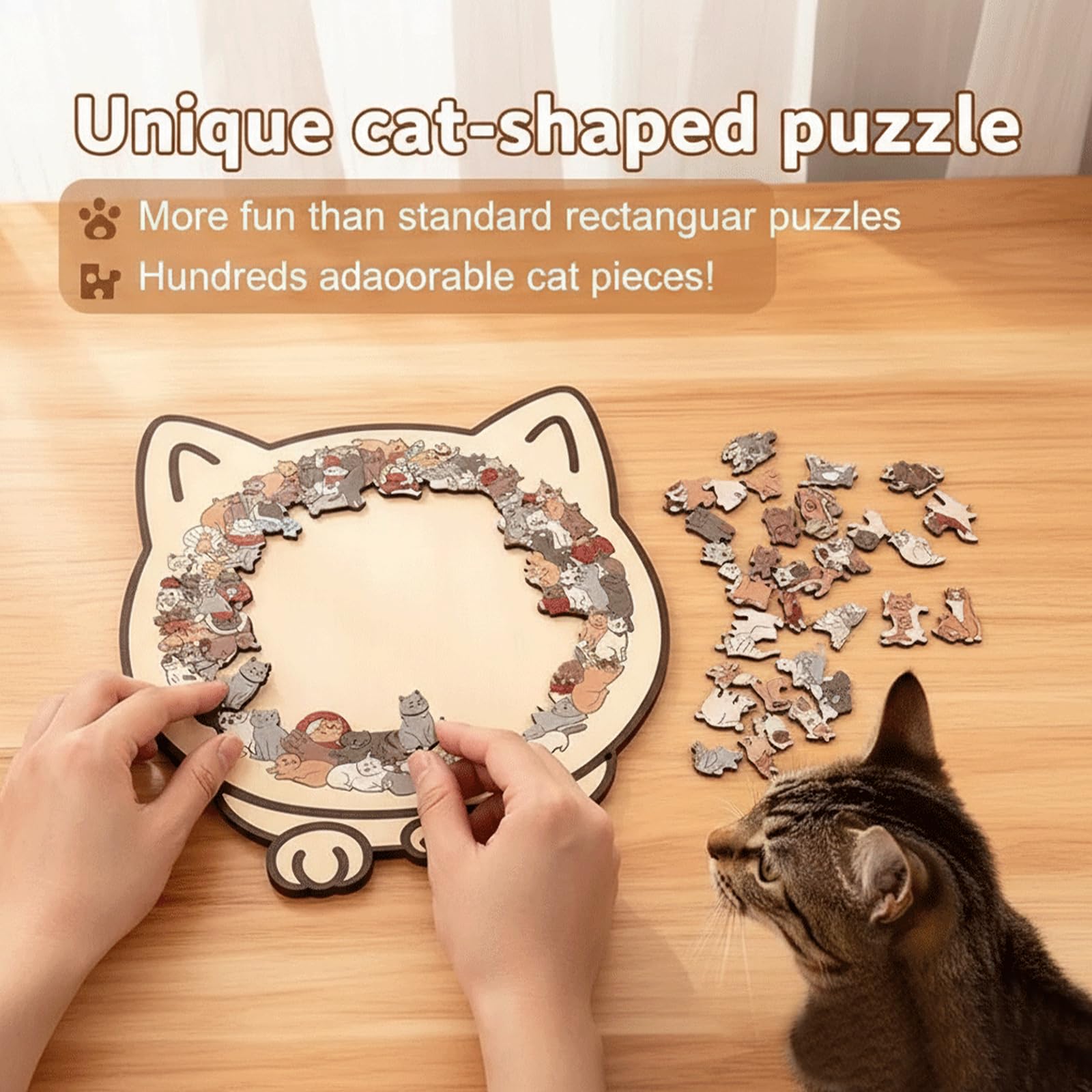 135-Piece Morandi-Colored Cat Shaped Wooden Jigsaw Puzzle for Adults, Elegant Wooden Cat Puzzle - Image 3