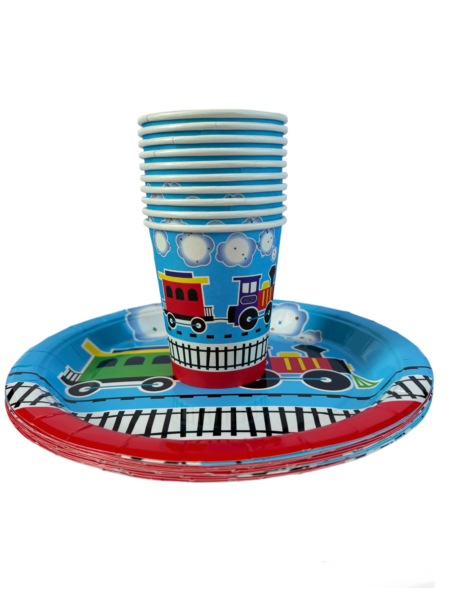 PartyMane Train Railway theme 10cups 10 Plates Paper Plates Butterfly theme Printed Fancy Cups and Plates