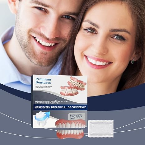 Advanced Customized Full Denture Set,Dentures False Teeth Set, Silicone Reline Denture Set,Natural-Looking Teeth, Soft and Comfortable (2 Set)
