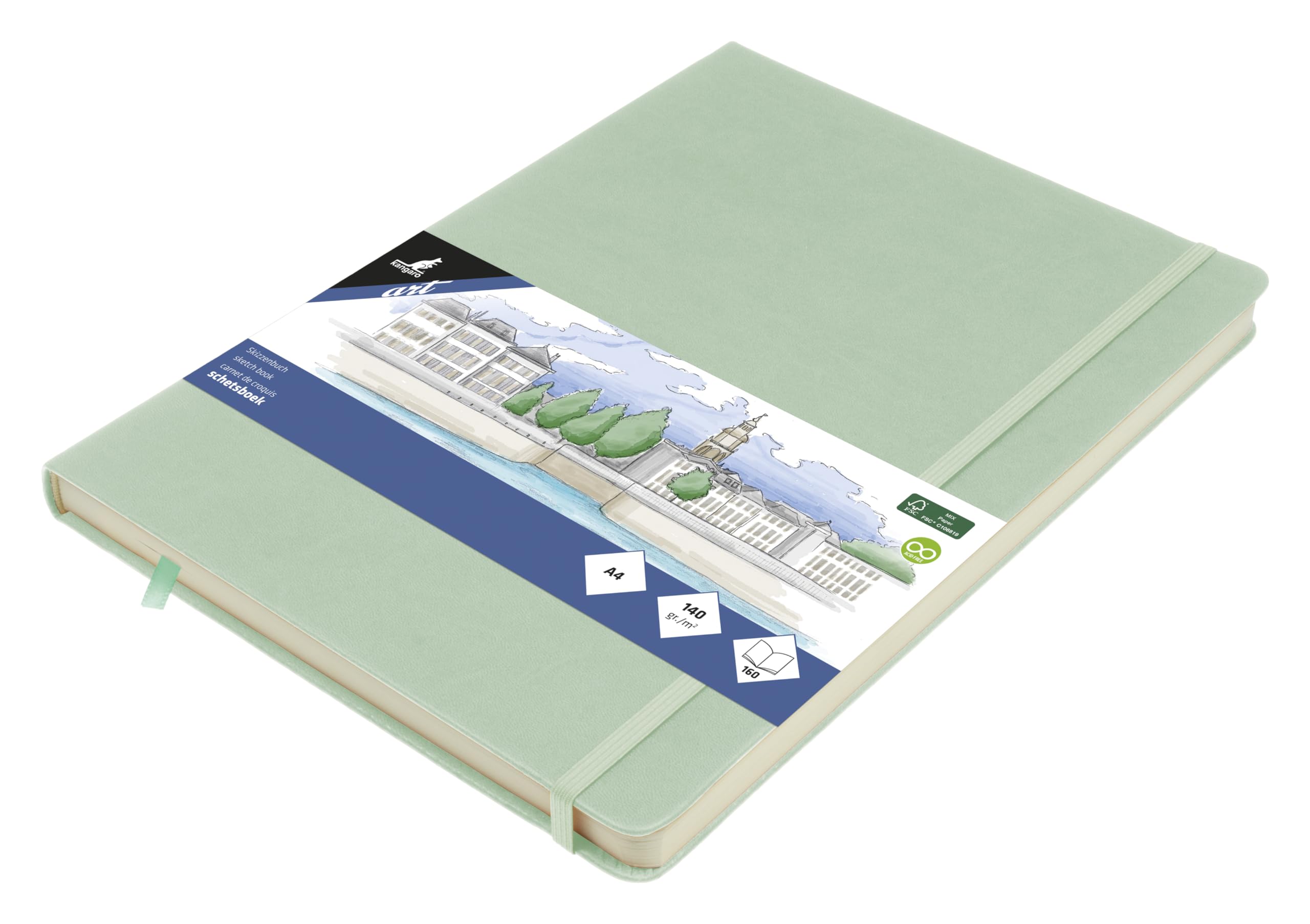 Kangaro Art Sketchbook A4 Mint PU Hard Cover 80 Sheets 140 g Cream Paper