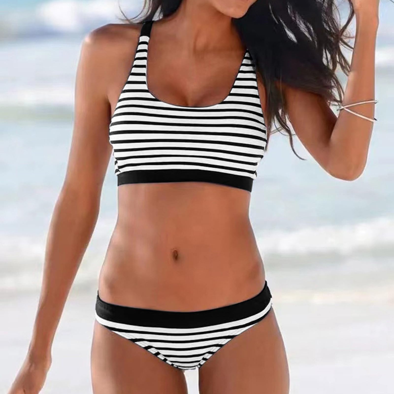 Generisch Bikini Mujer Conjunto Traje de Baño Traje de Baño Traje de Baño Mujer Bikini con Estampado de Rayas Bajas Trajes de Baño Push Up de Dos Piezas Traje de Baño Conjunto de Bikini de Dos Piezas