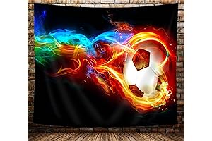 Soccer Tapestry: NYMB Sports Football Tapestry Wall Hanging, Abstract Soccer Ball in Fire and Ice