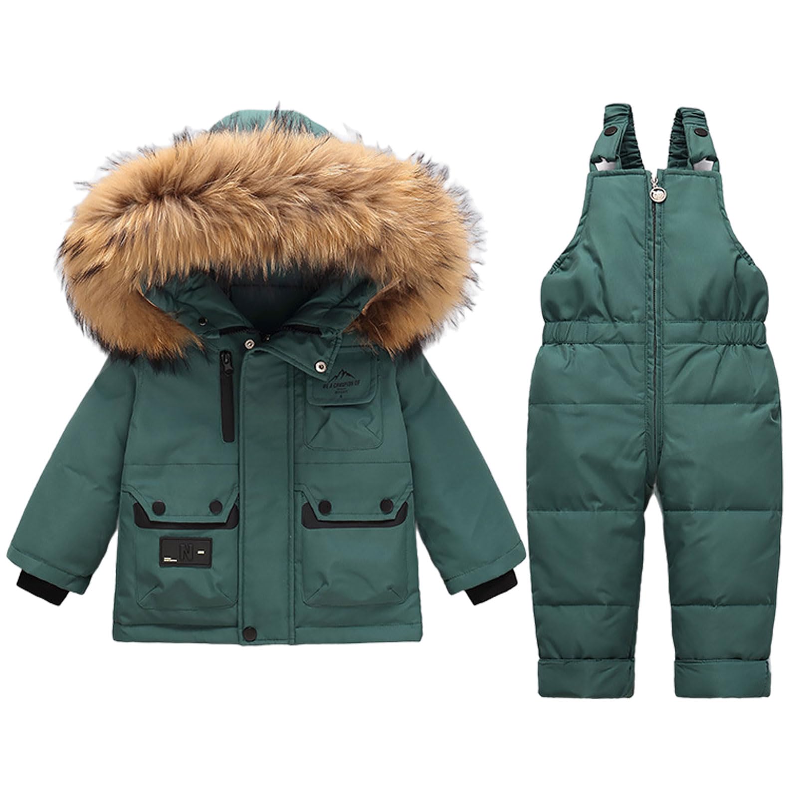Tuta da Neve 2 Pezzi da Neonato Capppotto con Cappuccio Saloppette Piumino Invernale da Bambini