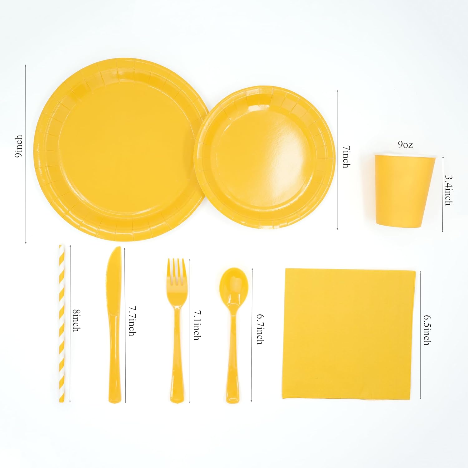 DX DENGXUAN 400-Piece Yellow Party Set,Disposable Paper Plates Cups Plastic Spoons and Fork Knives Yellow Napkin,Suitable for 50 Guests,Disposable Party Tableware Set,Wedding Birthday Party.