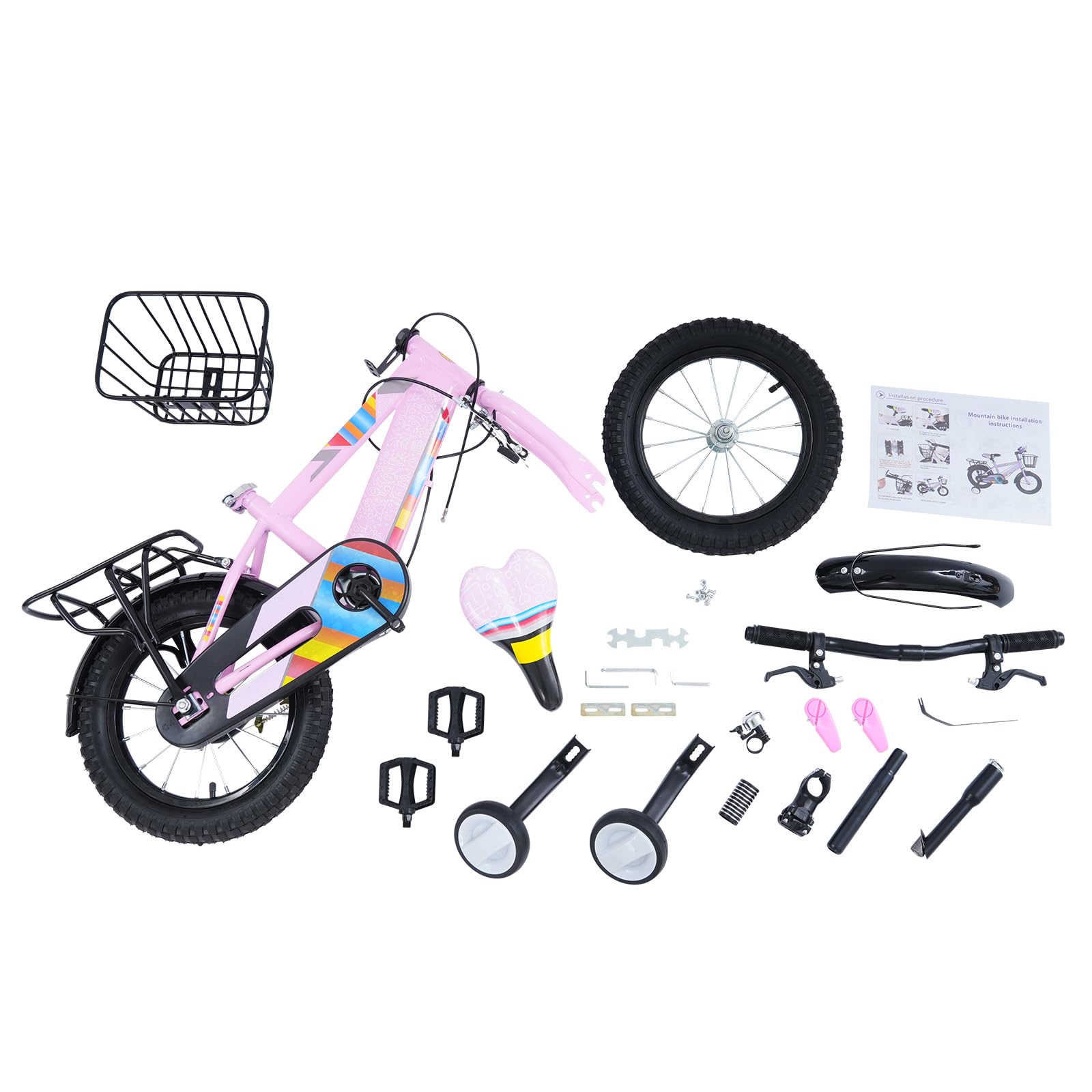 Bicicleta infantil de 12 pulgadas, para niños a partir de 2-3 años, niños y niñas, altura ajustable, con ruedas estabilizadoras extraíbles, soporte para botellas, freno de contrapedal y