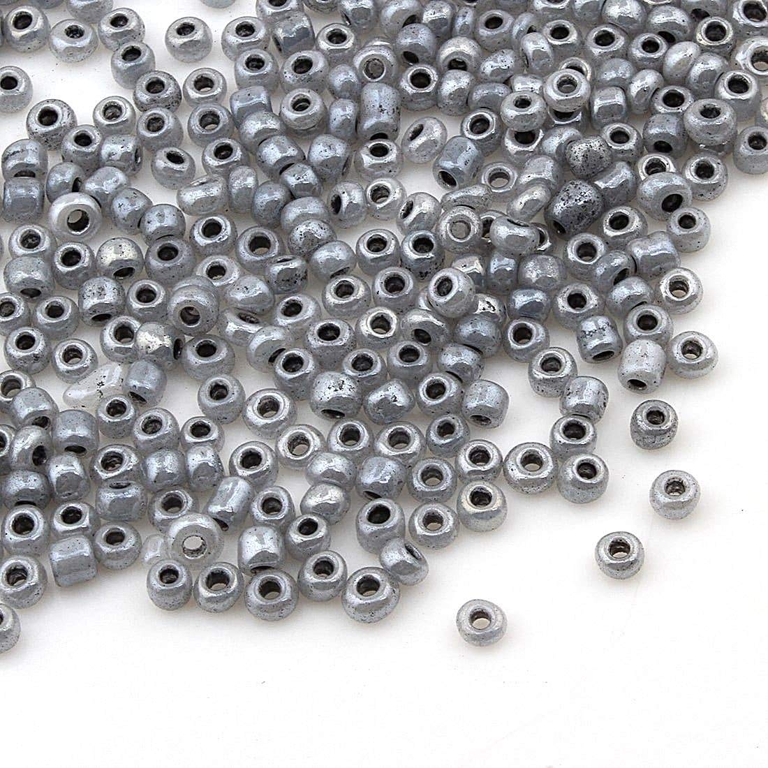 Perlin Rocailles Glasperlen Indianerperlen Saatperlen Pony Perlen 3mm Ceylon 7 Farben 8/0 Ceylon gelüstert Silky Seed Beads 3300 Stk (Smoke)