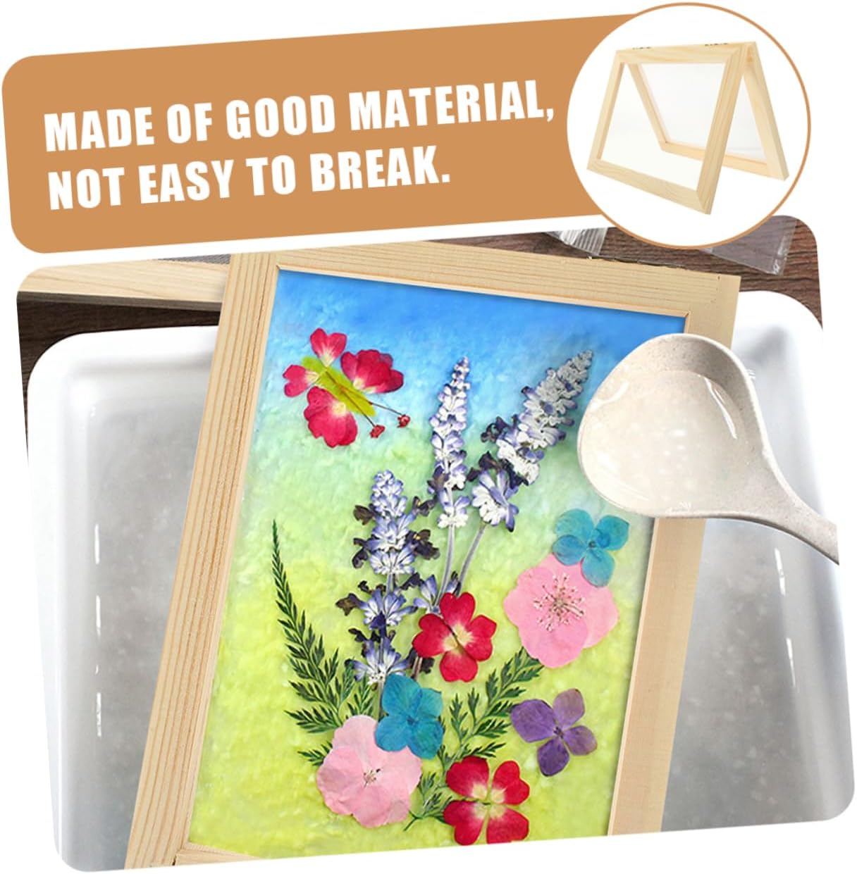 HOMSFOU 2Pcs DIY Paper Making Mesh Frame Kit Compact Wooden Craft Tool for Adults Easy to Clean Reusable for Pulp Painting and Paper Crafts