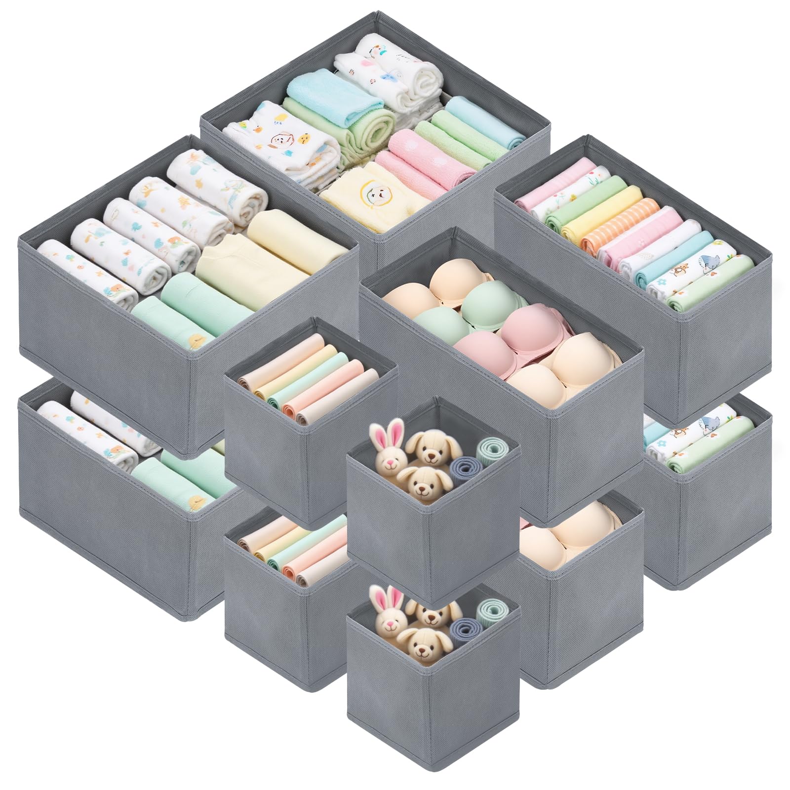 lompyeu 12 er Schubladen Organizer, Schrank Organizer Kleiderschrank Wickeltisch Organizer, Faltbare Malm Küchen Haus und Küche Aufbewahrungsboxen (Grau)