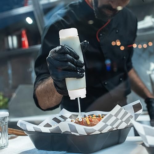 Miniatura 5 de Roshtia 16 botellas de 16 onzas, botella exprimible de plástico invertido para salsa, dispensador de salsa autosellante recargable, para líquidos,