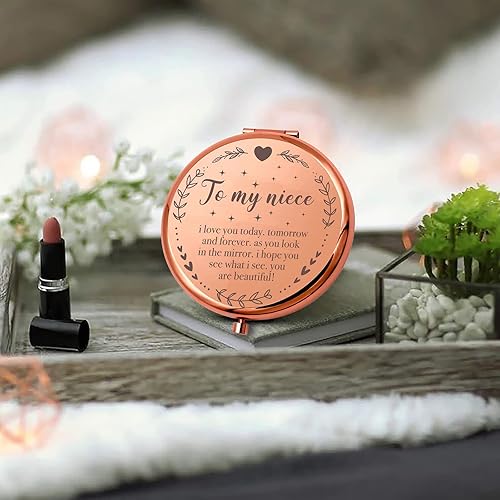 Miniatura 2 de YSUNM Ming Heng - Espejo de maquillaje compacto de viaje de oro rosa, regalo de sobrina de tía y tío, regalos de graduación para ella, ideas de