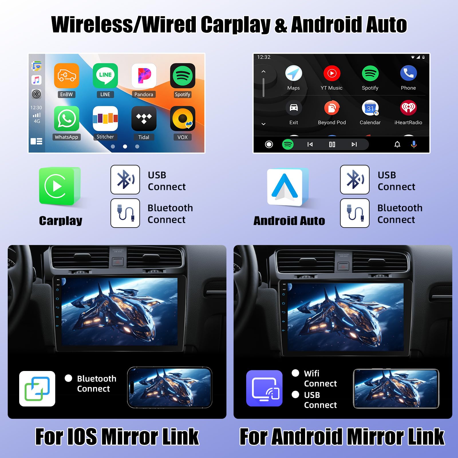 CAMECHO Autoradio CarPlay per Mercedes Benz Smart Fortwo 2011-2015