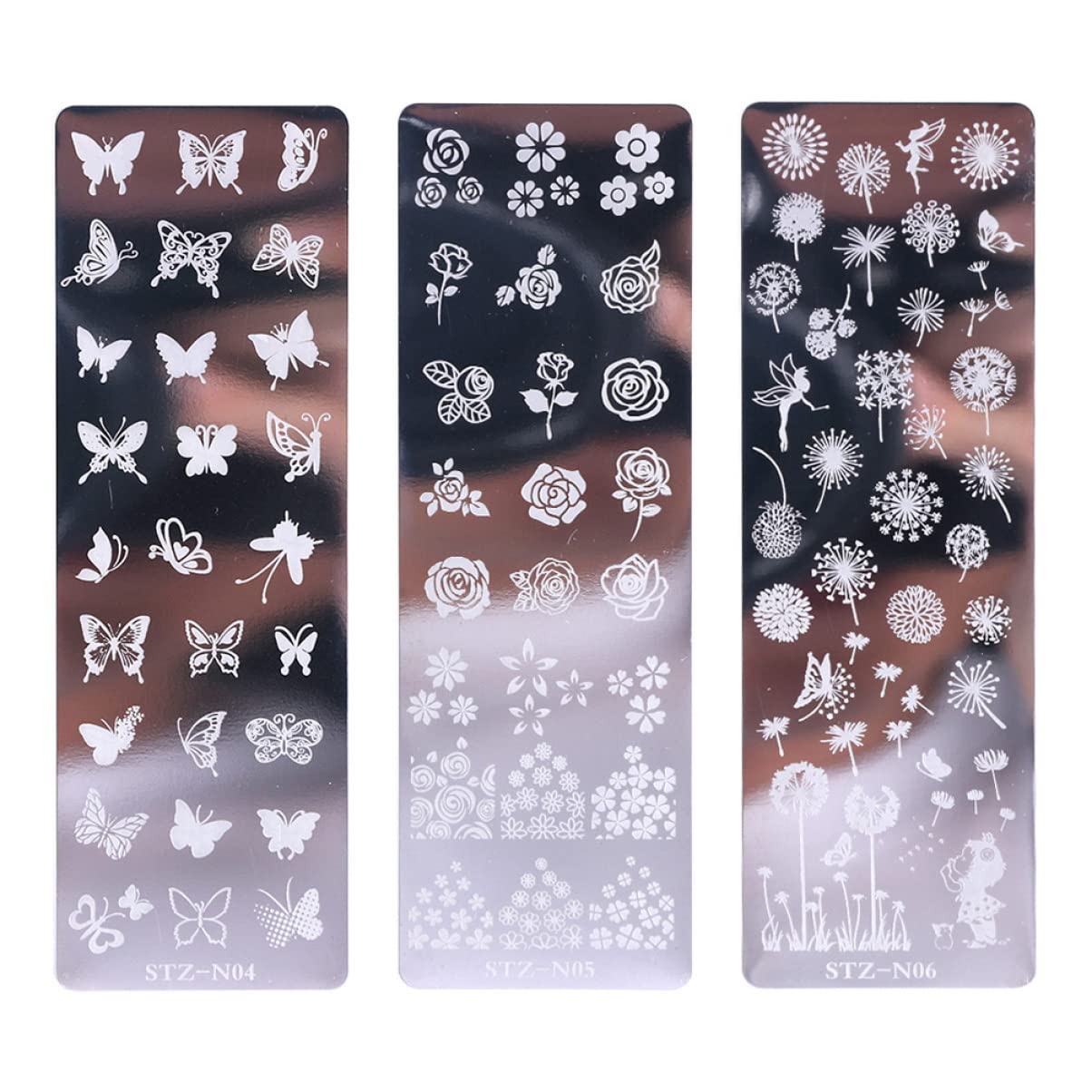 3 Set Piaste Per Stamping Unghie Acciaio Inossidabile Con Floreali E Farfalle Decorazione Nail Art E Creativa Per 6 Pezzi*3