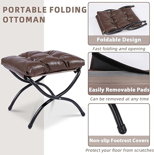 Miniatura 5 de MEETWARM Moderna silla perezosa de piel sintética con otomana, silla de salón contemporánea con acento contemporáneo, sofá tapizado individual con