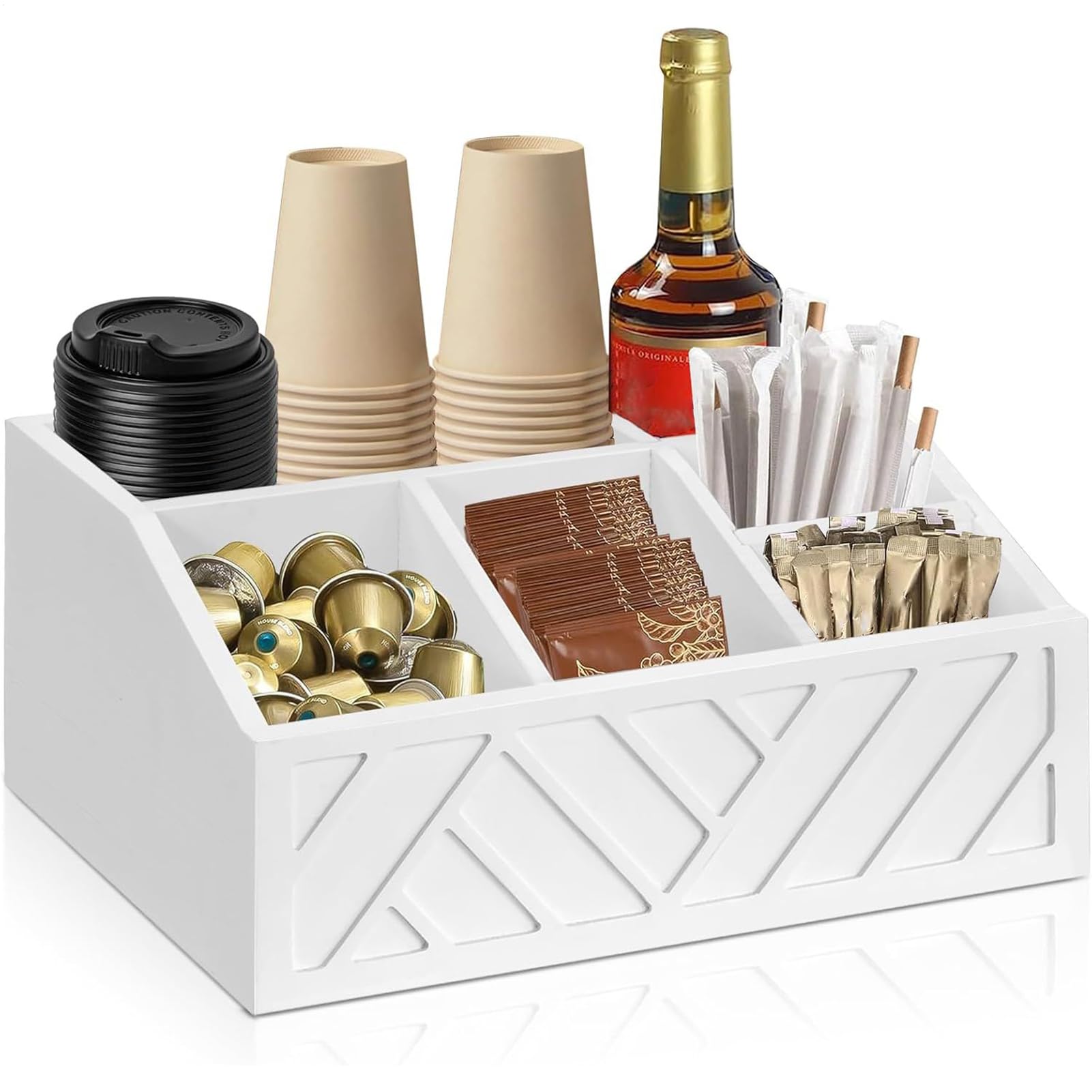 Organisateur de Bar à Café en Bois à Compartiments pour Sirop et Tasses