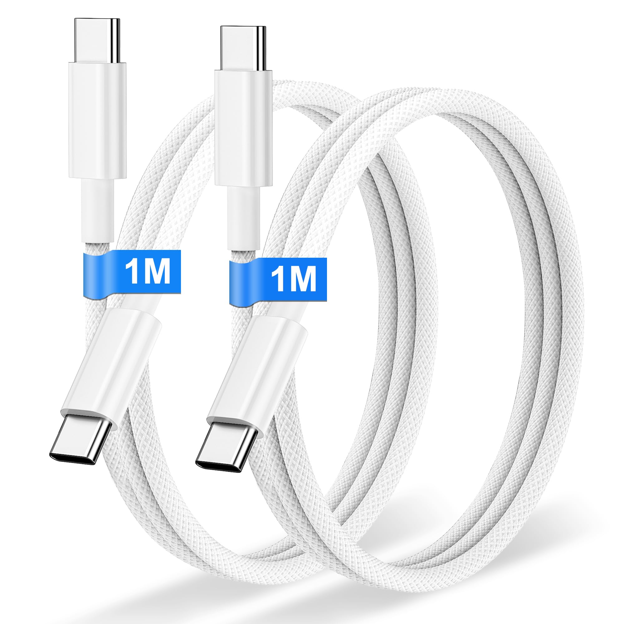 Cavo USB C USB C 2 Pezzi 1M, 60W Cavetto Caricatore Ricarica Rapida Nylon Filo Caricatore USB C per iPhone 16 15 Pro Plus Pro Max, Macbook Air, Pad Pro Air, Samsung Galaxy S24 S23, Huawei, Pixel 7