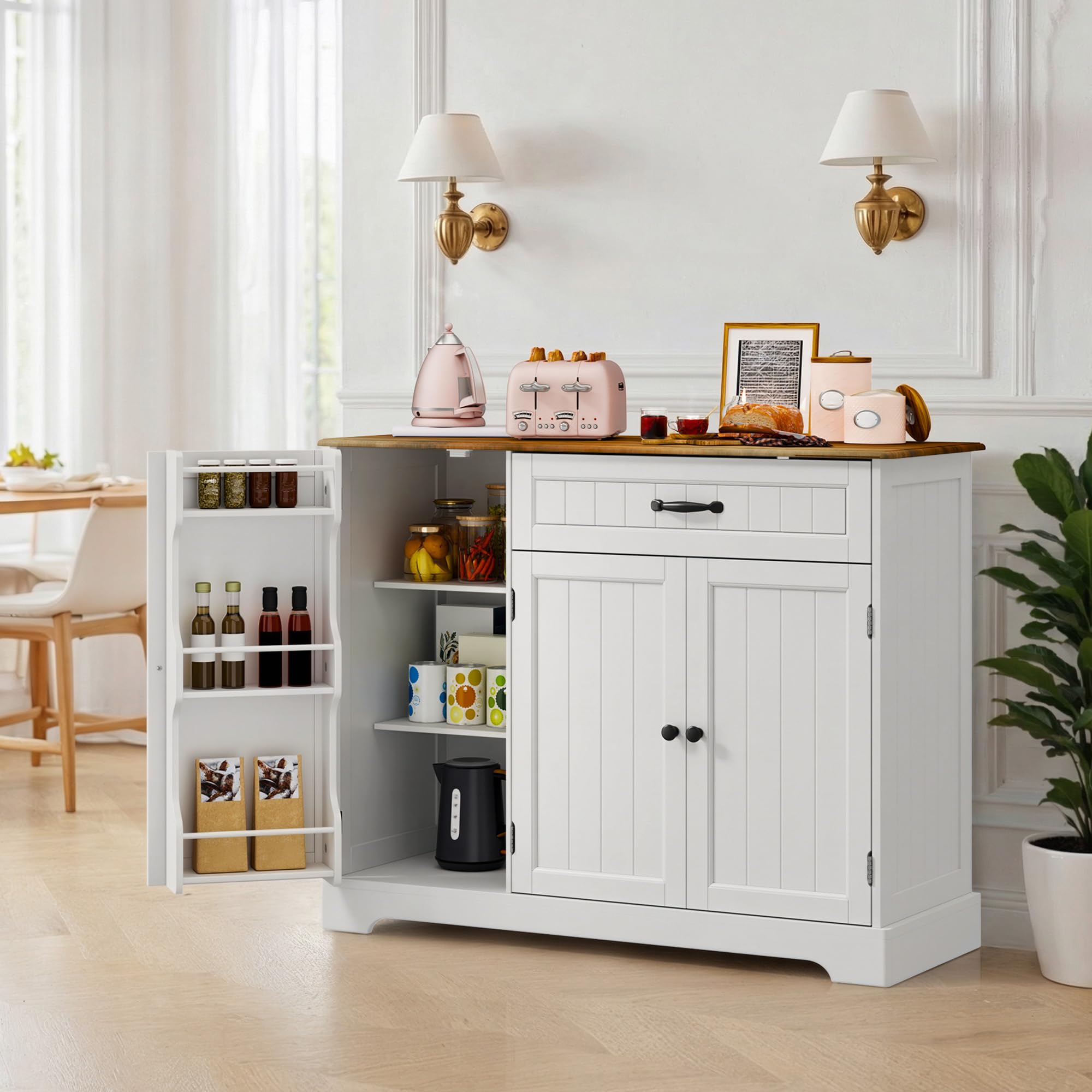 Xbro Credenza con 1 Cassetto e 3 Ante, Mobile Buffet con Spazio di Archiviazione a 3 Livelli, Chiusura Ribaltabile e Angoli Arrotondati, per Cucina, Soggiorno o Camera da Letto, Vintage