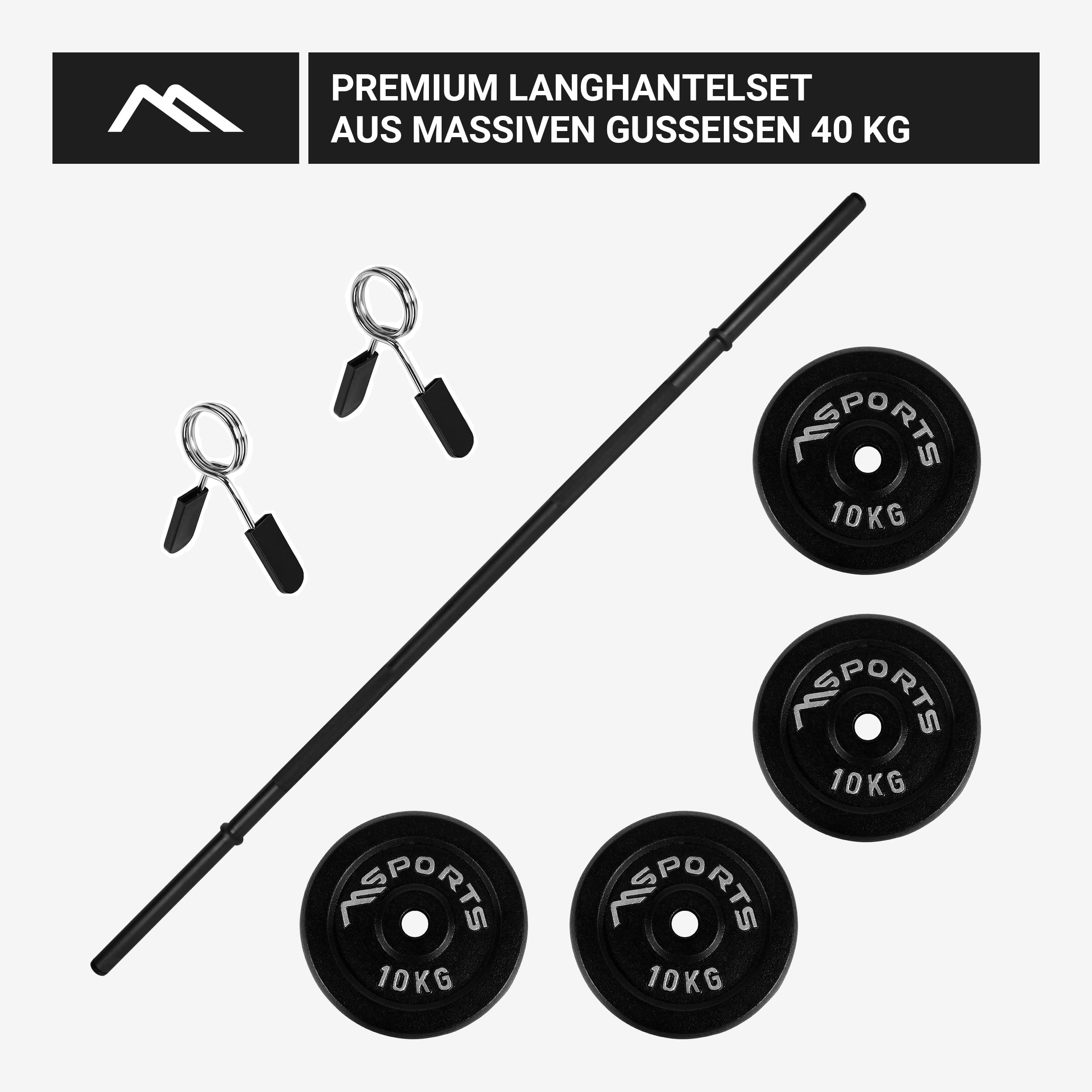 Sztanga długa z zapięciem sprężynowym + odlew 20, 30, 40 lub 60 kg – talerze do sztangi długie (sztanga długa + 40 kg)