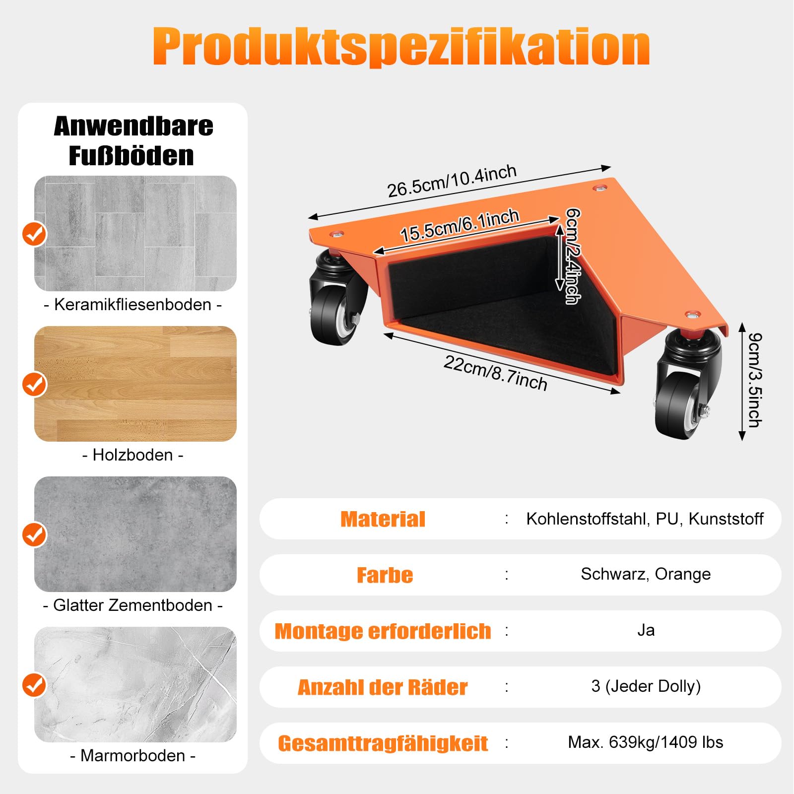 4 Ruote Per Mobili Pesanti, Carrello Multidirezionale Con Telaio Triangolare In Acciaio, Portata Max 650 Kg, Per Spostare Frigoriferi, Armadi, Pianoforti, Con Guarnizioni Antiscivolo