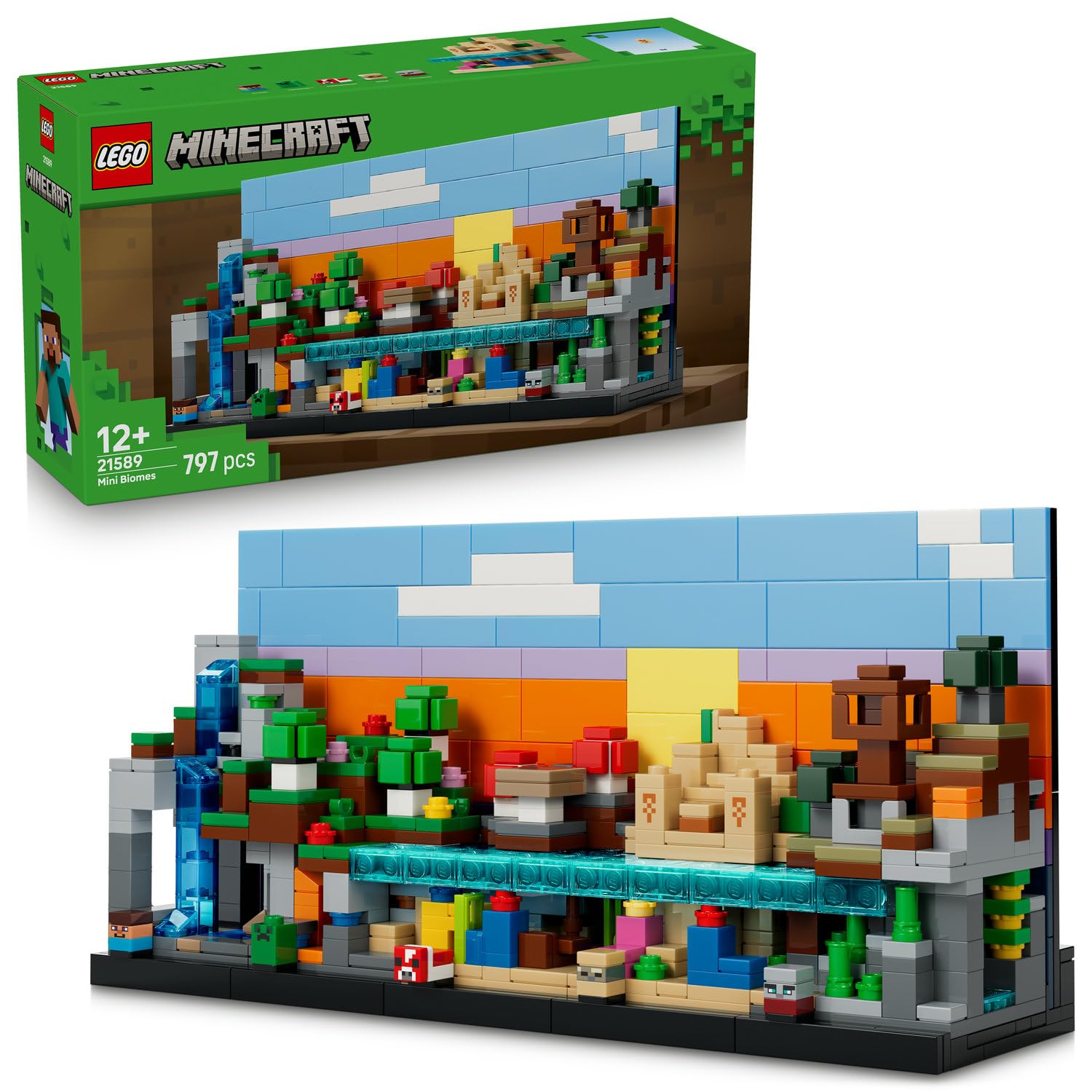LEGO Minecraft Mini Biyomlar 21589-12 Yaş ve Üzeri Çocuklar için 5 Biyom ile Steve, Creeper ve Yağmacı Mikrofigürleri İçeren Yaratıcı Oyuncak Yapım Seti, Çocuklar için Hediye Fikri (797 Parça)