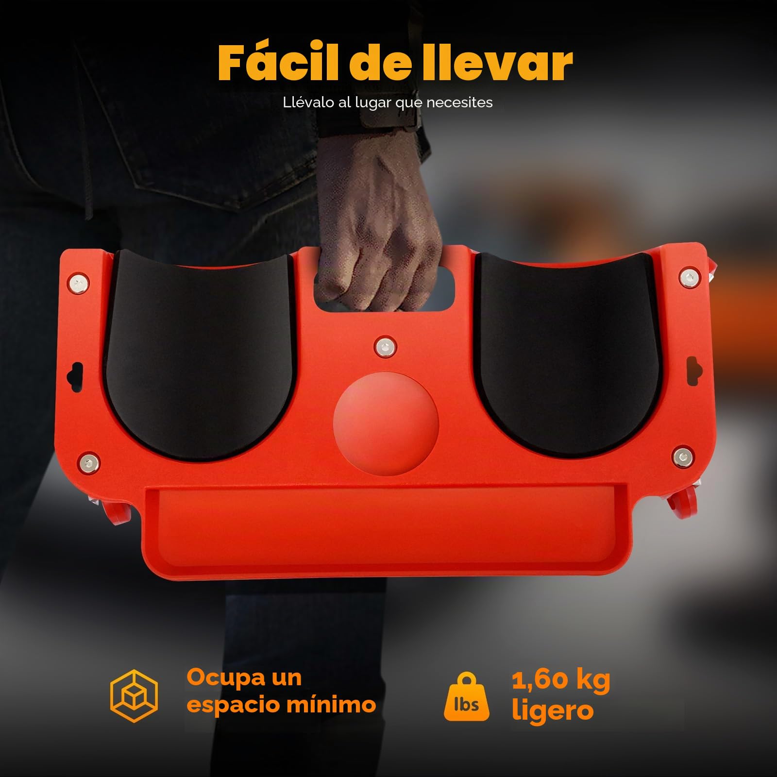 Rodilleras con 5 ruedas, capacidad de carga de 100 kg, diseño ergonómico, para construcción y jardinería, rojo/negro