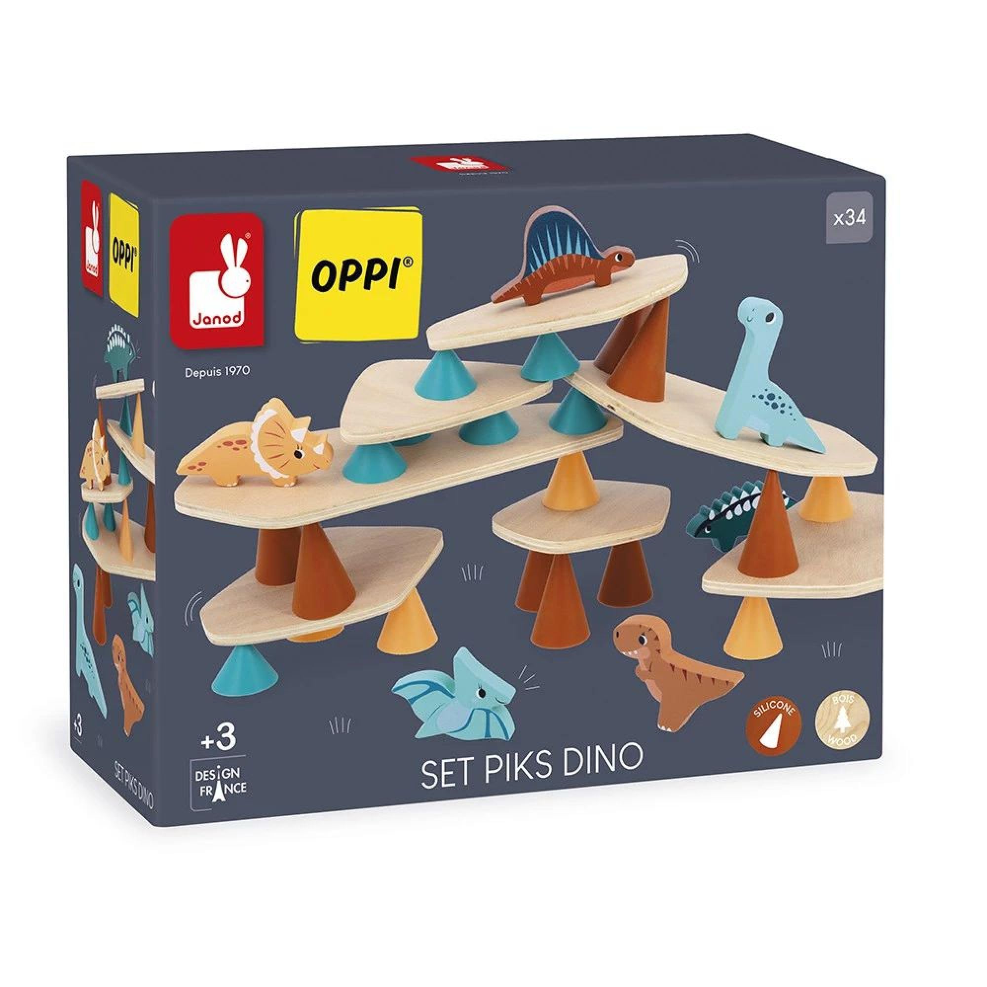 Janod Dino Stapelspiel - Holzspielzeug Dinosaurier für Kinder