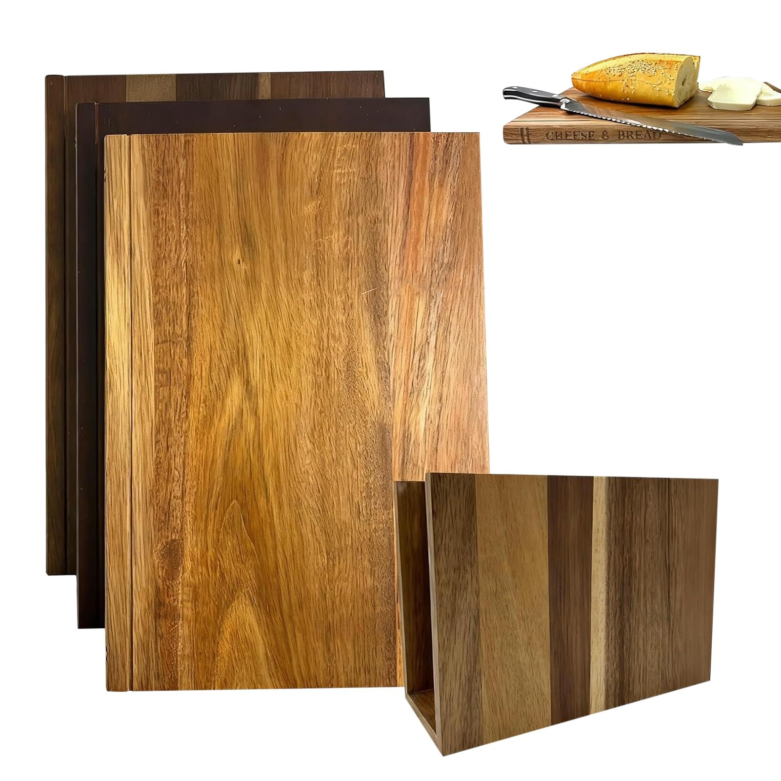 Tabla de Cortar Juego de Suministros de Madera de Gran Grosor de 3 Piezas | Tabla De Cortar Para Queso, Pan, Carne, Verduras, el Hogar, la Comida, la Familia y los Amigos