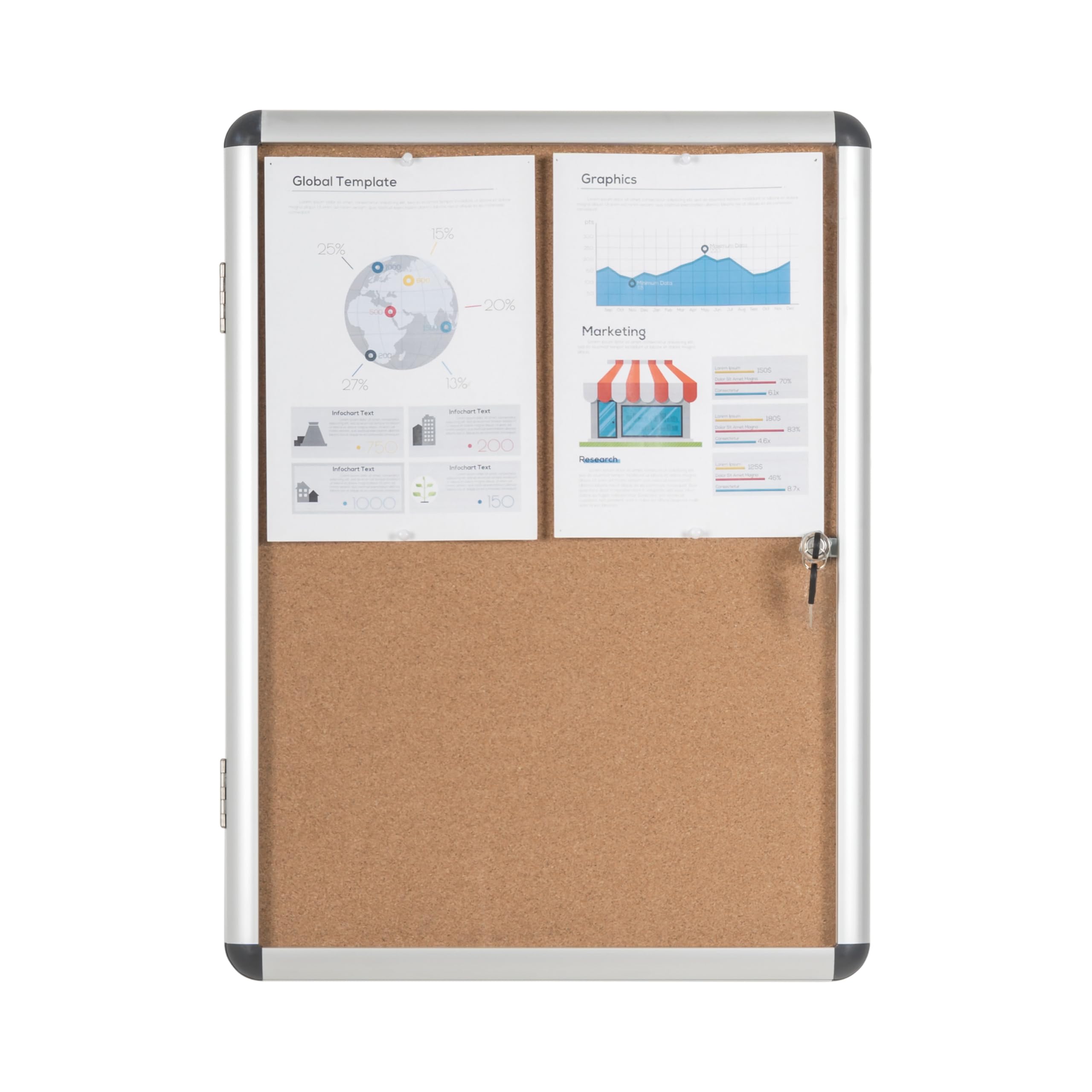 Bi-Office Enclore - Bacheca In Sughero, 4 x A4, Bacheca Con Anta Battente Per Interni in Alluminio, 500 x 674 mm