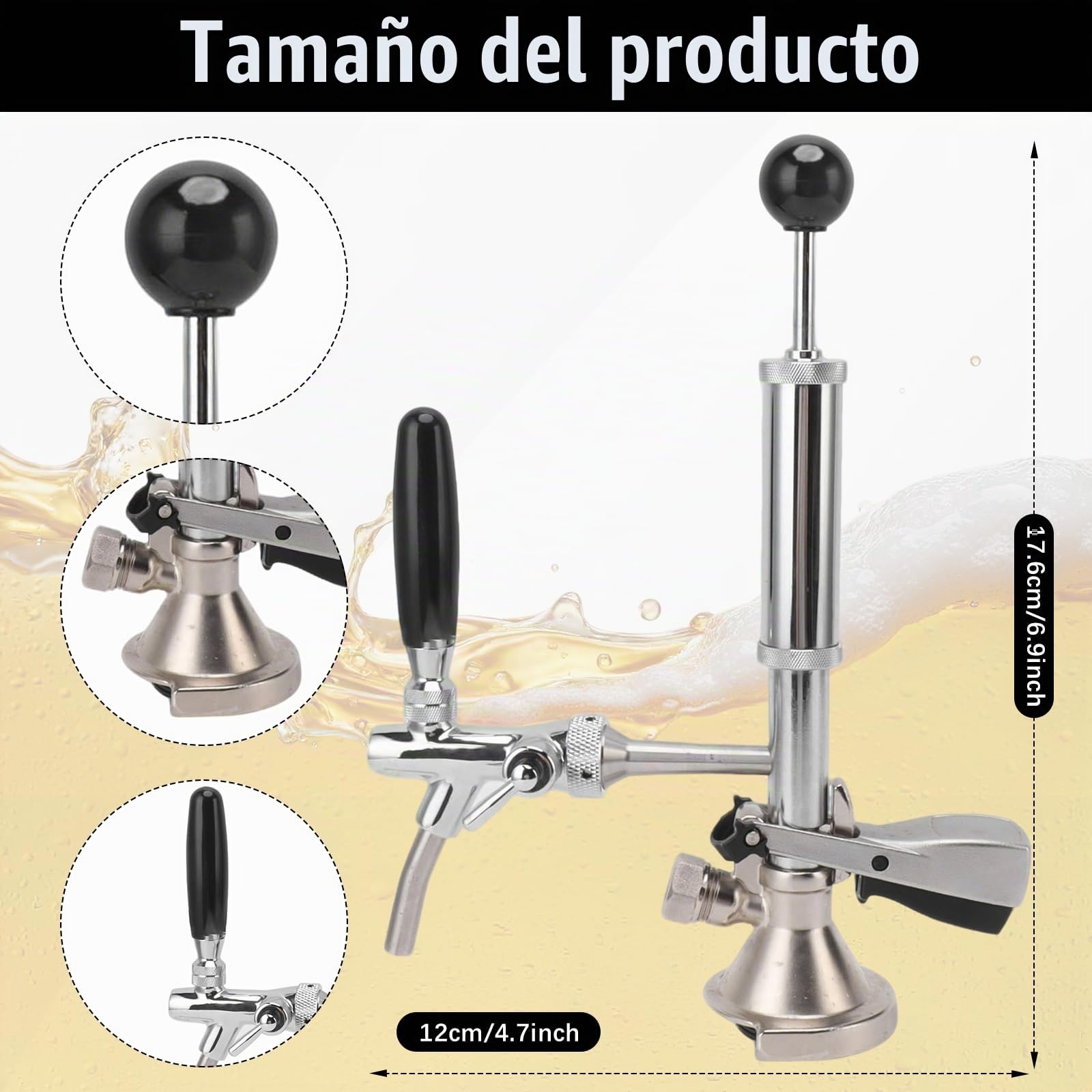 Bomba de Fiesta Para Barril de Cerveza, Grifo de Cerveza de Acero Inoxidable de 4 Pulgadas Kit de Válvula para Barril con Bomba de Aire y Distribuidor Grifo de Pistón