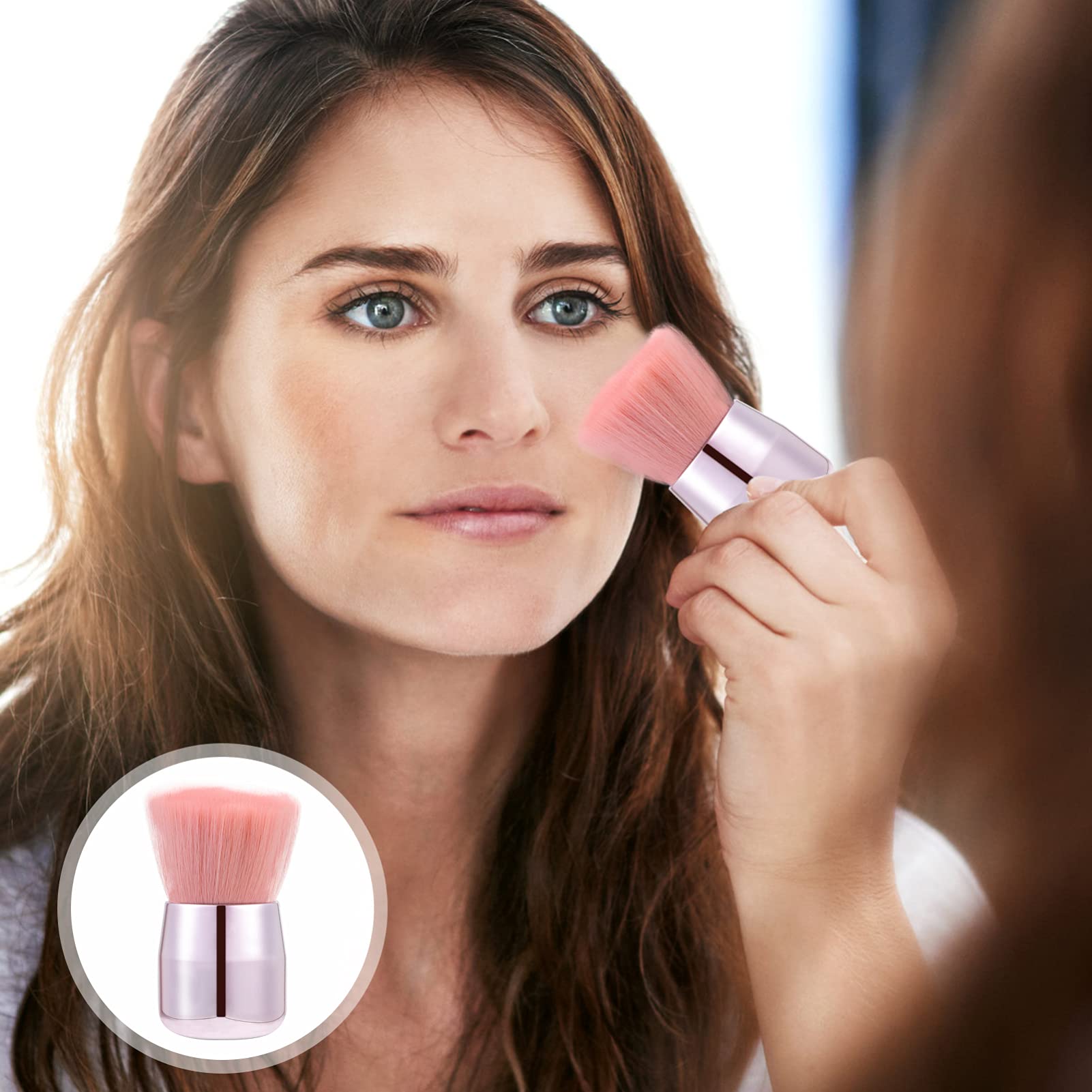 OUNONA Multi Purpose Loose Powder Brush with Dense Flat Bristles for Blush and Cosmetics Gentle Touch Makeup Brush for Everyday Use and Travel