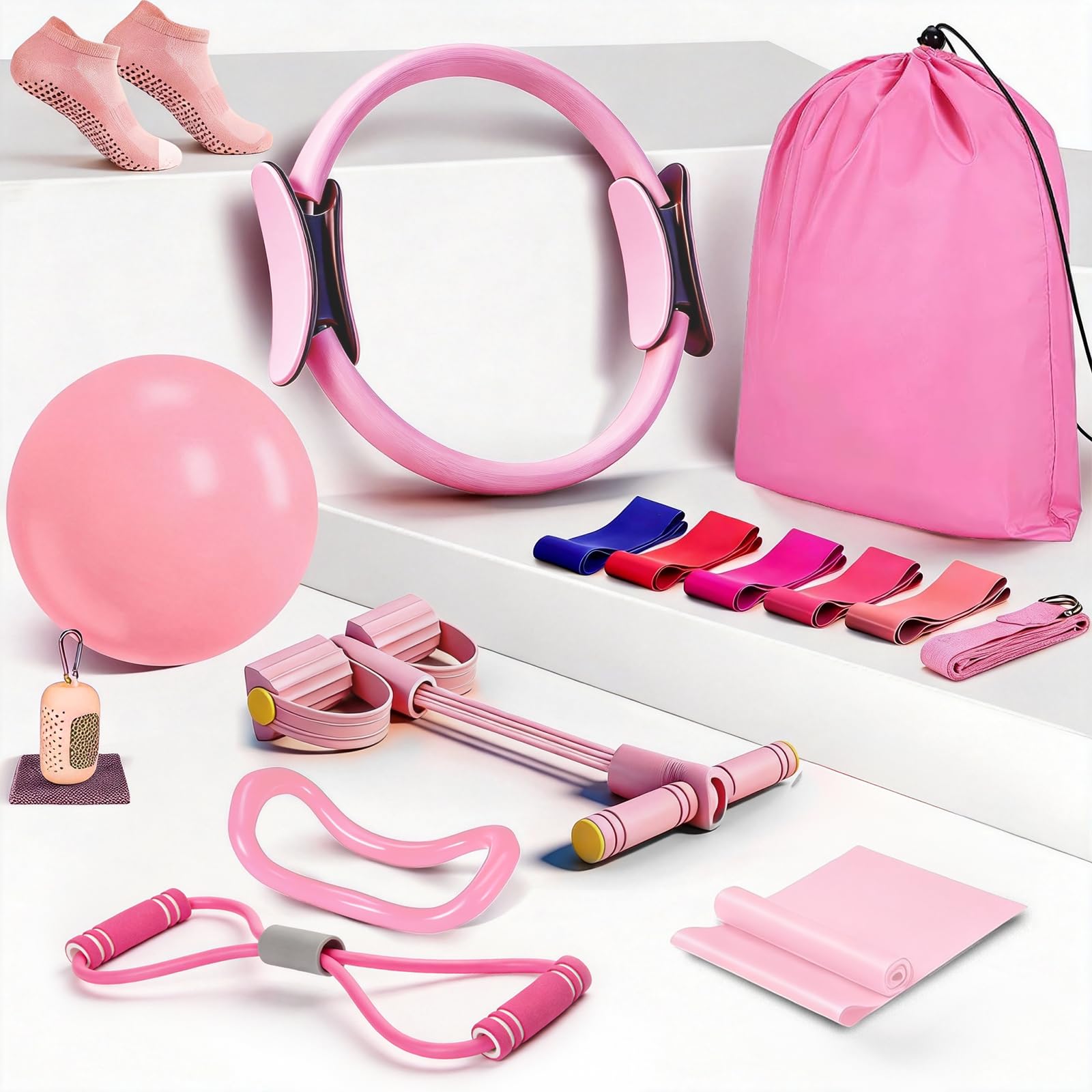 nnOuOnn Kit esencial de pilates de 17 piezas para mujer, círculos de fitness y pilates