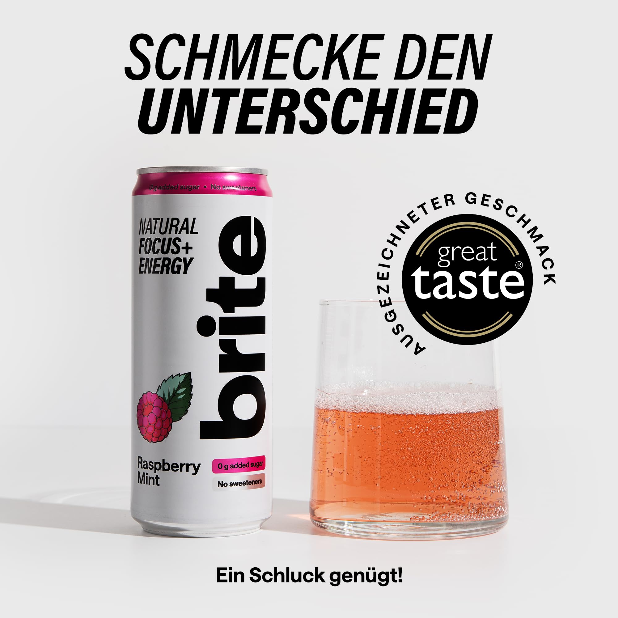 Brite Natural Focus. Energy-Drink & Kaffee-Alternative für mehr Produktivität. Pflanzlich, wissenschaftlich fundiert durch Neurowissenschaften. Kalorienarm, vegan, glutenfrei. Himbeere-Minze, 12 x 330