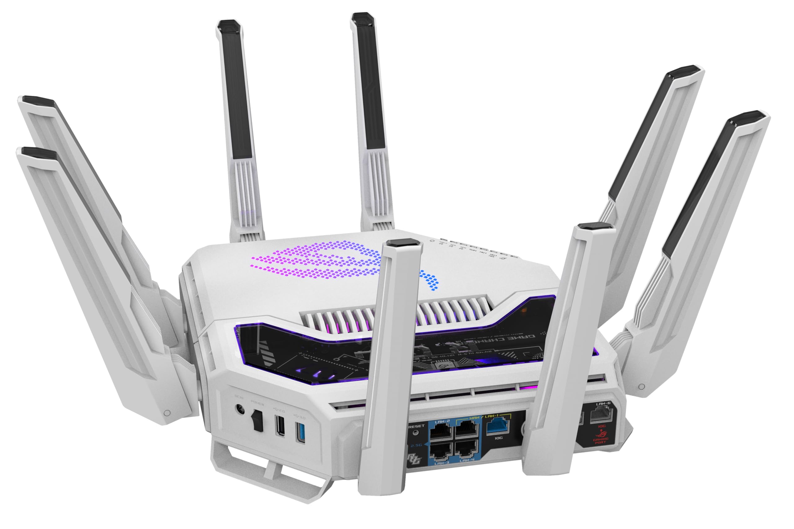 ASUS GT-BE19000AI Router de Juego AI Tri-Band WiFi 7 (802.11be), Ancho de Banda de 320 MHz y 4096-QAM, MLO, Dos Puertos 10G, AI Game Boost, Red de Juegos, Aura RGB, Soporte AiMesh, Guest Network