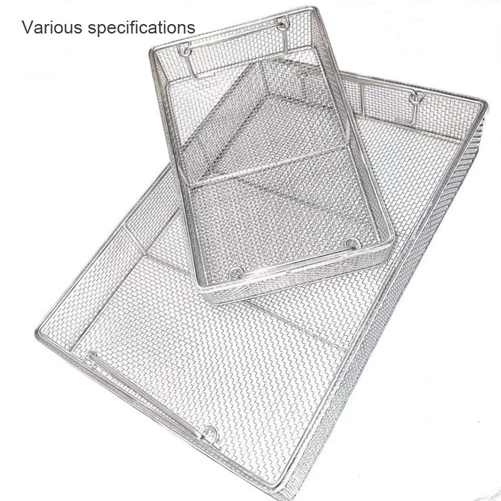 Cesta de esterilización de acero inoxidable, bandeja de instrumentos reutilizable con mango retráctil, ideal para instrumentos médicos, 40 x 20 x 7 cm