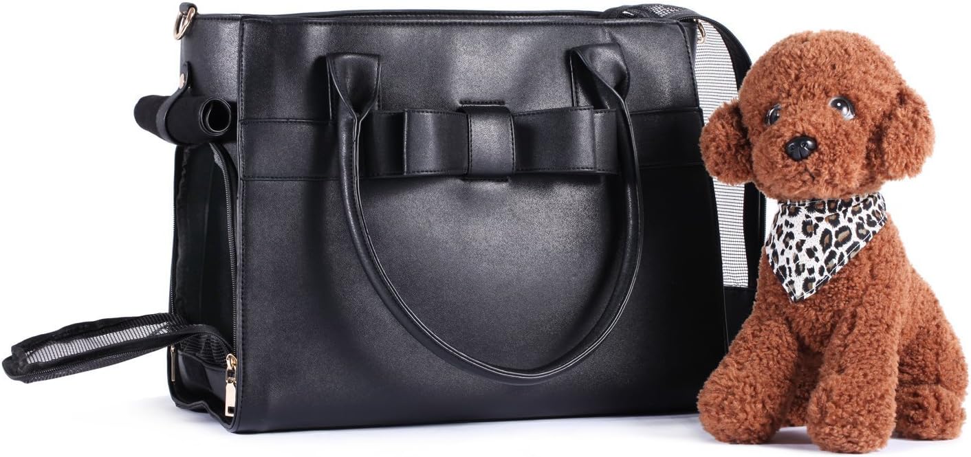 BELLAMORE GIFT Airline Approved Fashionable Pet Handbag for Small Animals Dog Puppy Chihuahua Yorkie Kitten (Black / 2 Ways)