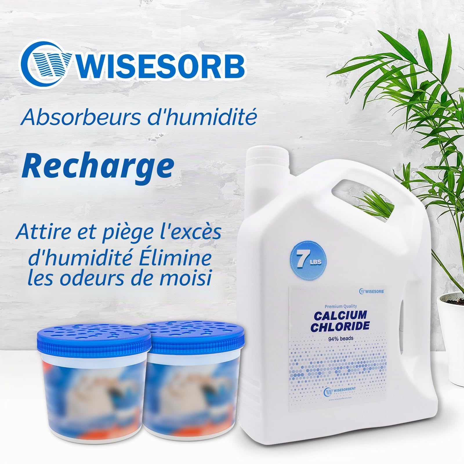 WiseSorb - 3,18 kg Billes de Chlorure de Calcium – Absorbeur d’Humidité Réutilisable, Sans Parfum, Protection Anti-Humidité pour Maison, Placards, Armoires et Stockage