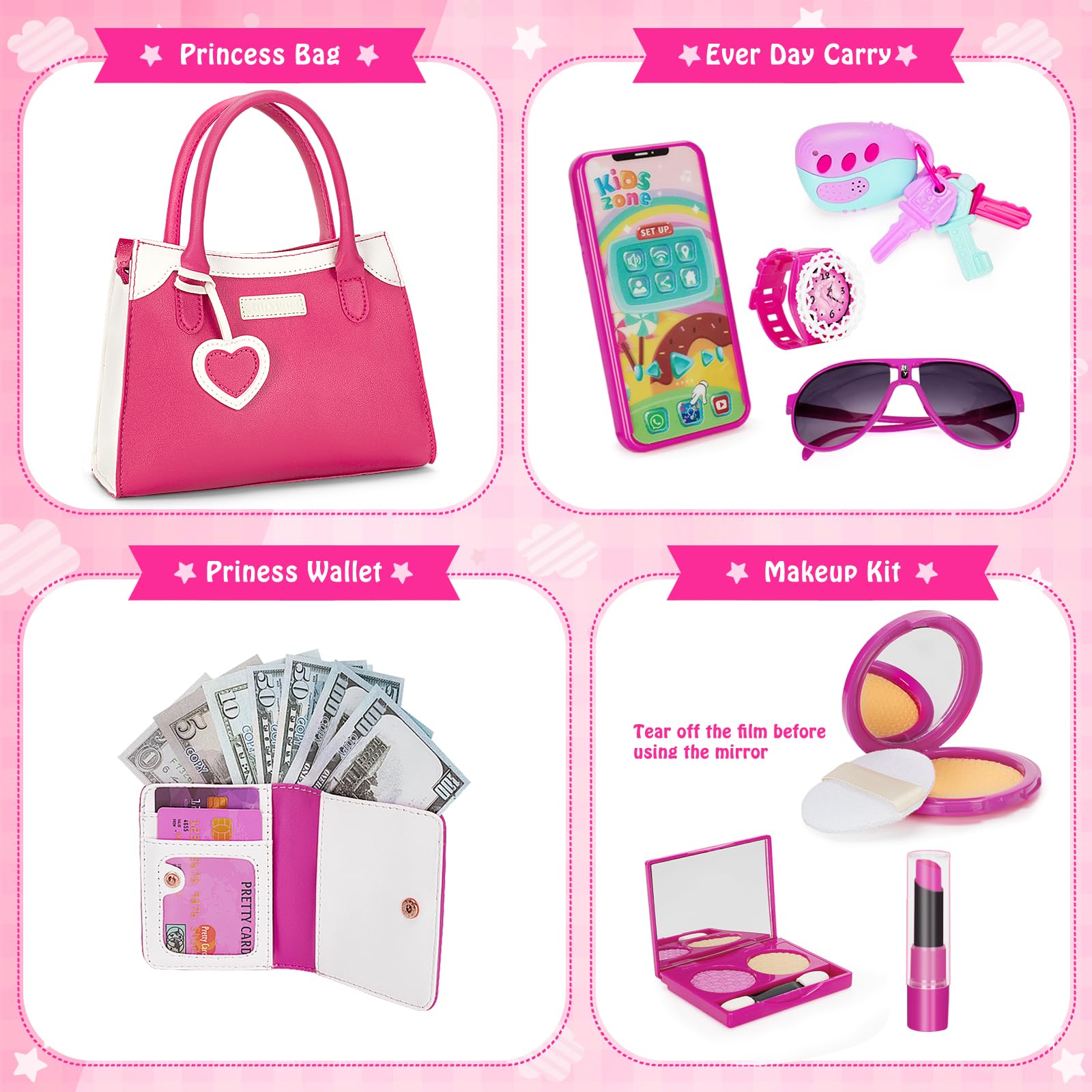 Bolso de juego para niñas pequeñas, juguetes de princesa para niñas de 3, 4, 5, 6, 7, 8 años, bolso para niños pequeños con accesorios, bolso de juguete para niños de cumpleaños para niñas 3