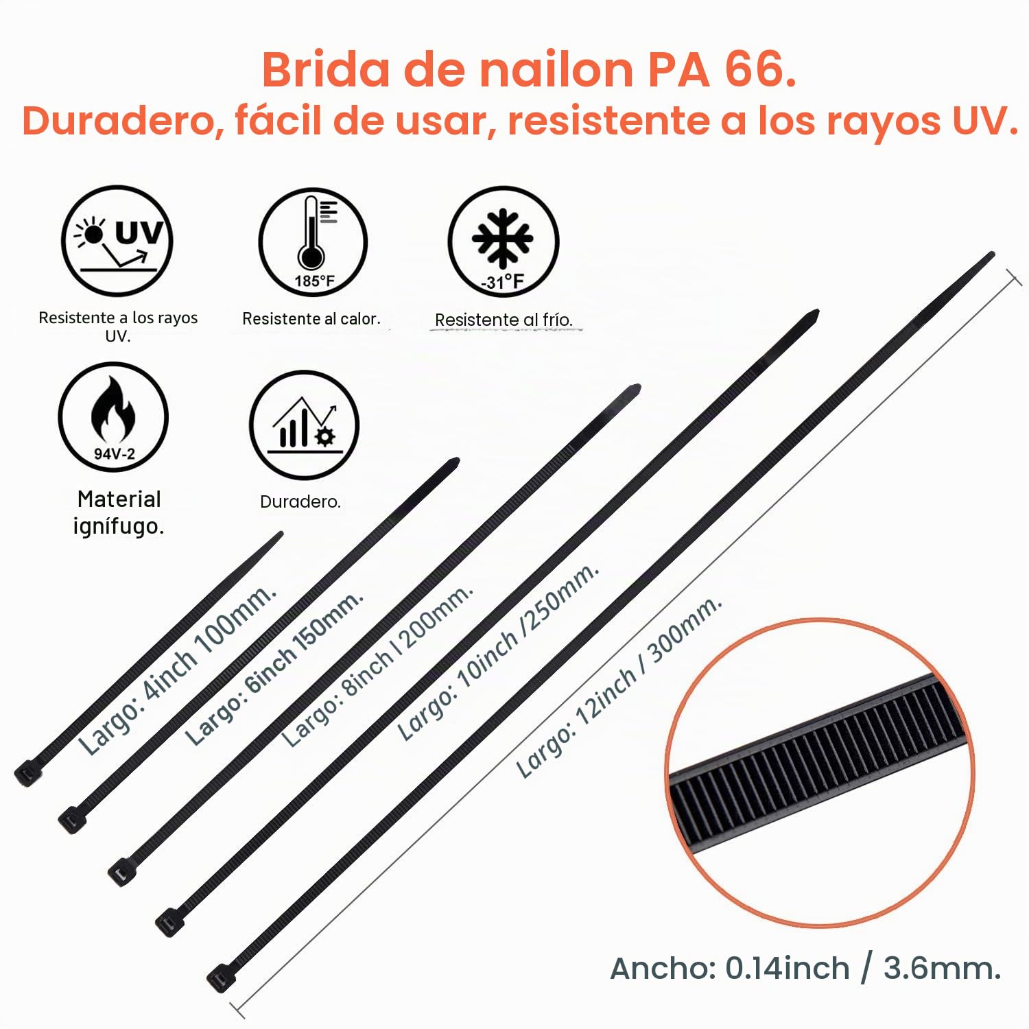 Bridas Plastico 700 Piezas Pequeña, Bridas Negras Varios Tamaños 300/250/200/150/100 mm x 3.6 Abrazaderas Plastico Sujetacables Nylon Brida Resistentes UV Electricista Industriales Exterior