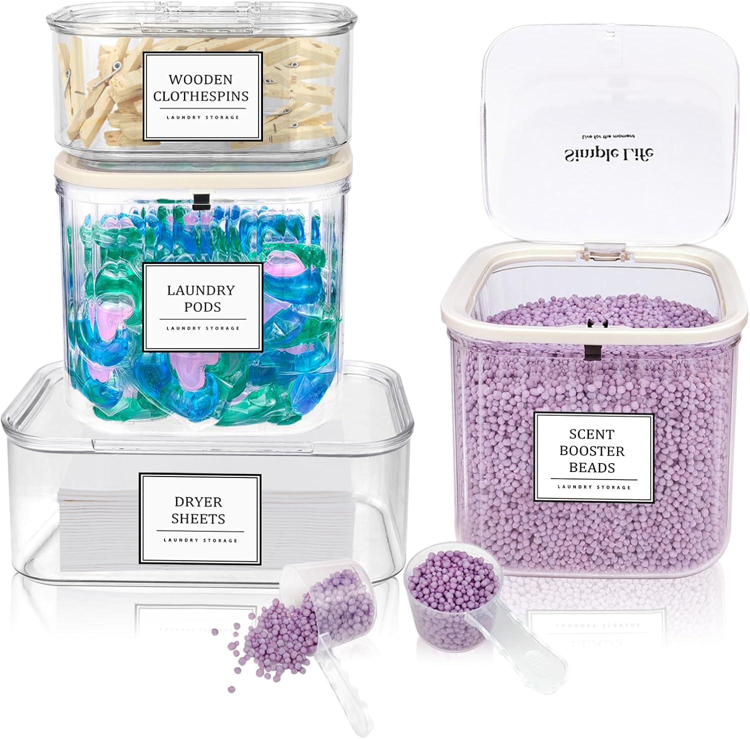 4 Pack Laundry Pods Container,Dryer Sheet Holder & Laundry Room Organization and Storage Containers Large Plastic Laundry Detergent Container with Lids & Labels for Detergent,Powder,Scent Booster,pods 2+2 Pack