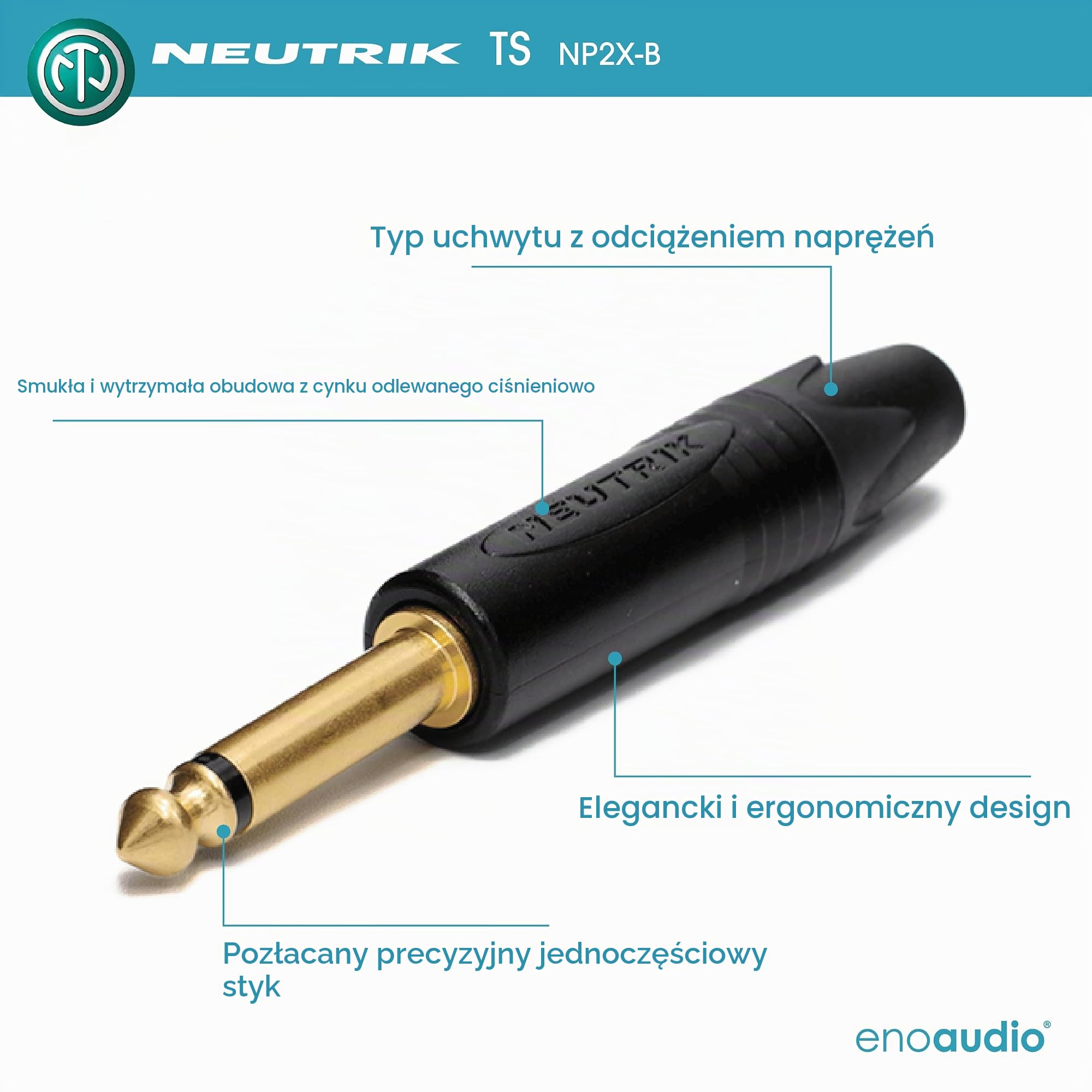 enoaudio Mogami 3368 Profesjonalny kabel do gitary basowej | Neutrik Gold Silent Switch TS kątowy - TS | HiFi - 3,0 m