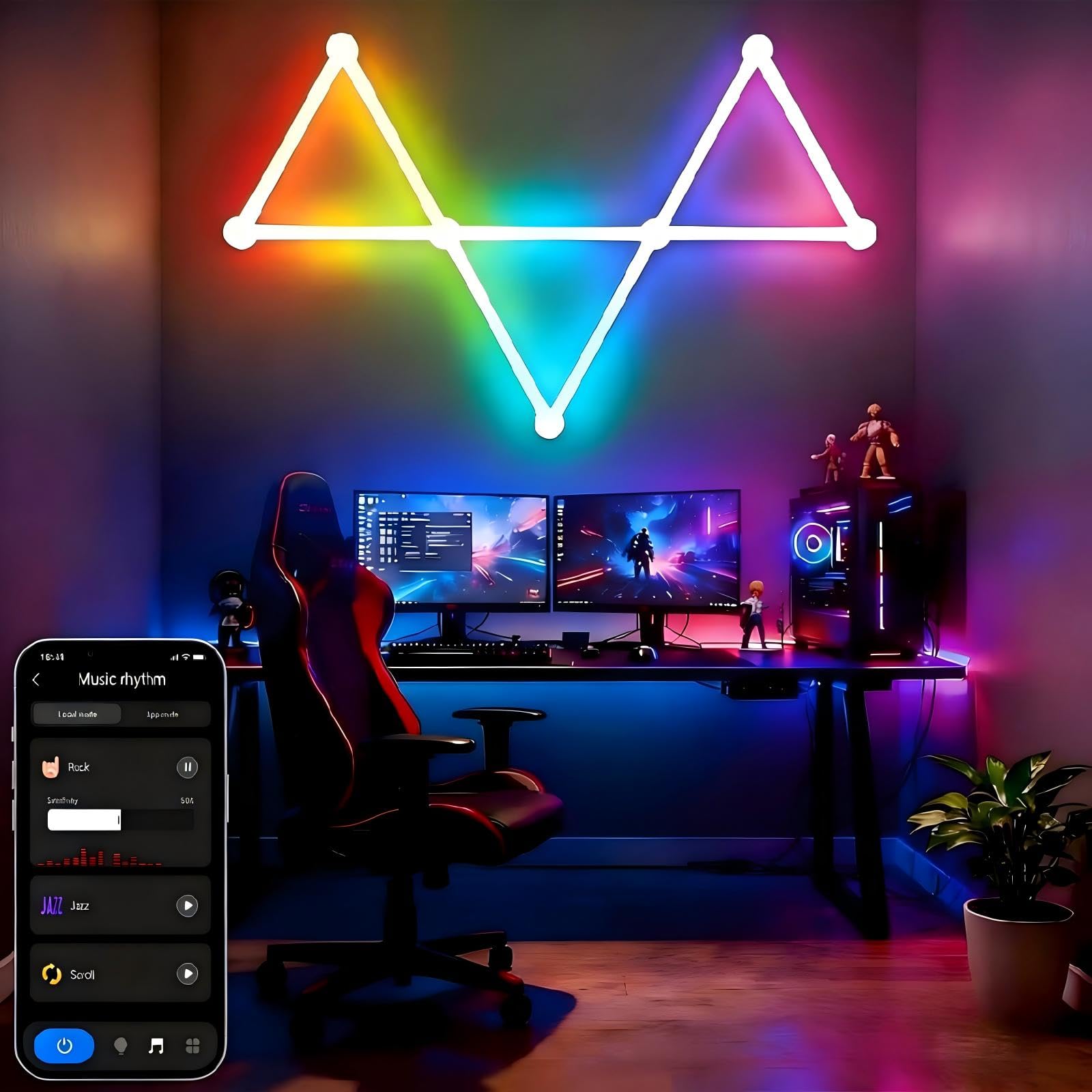 Líneas de luz LED inteligentes para pared, barras de luz LED RGB WiFi con sincronización de música y control de voz, más de 16 millones de colores, luces de pared para juegos y decoración del hogar
