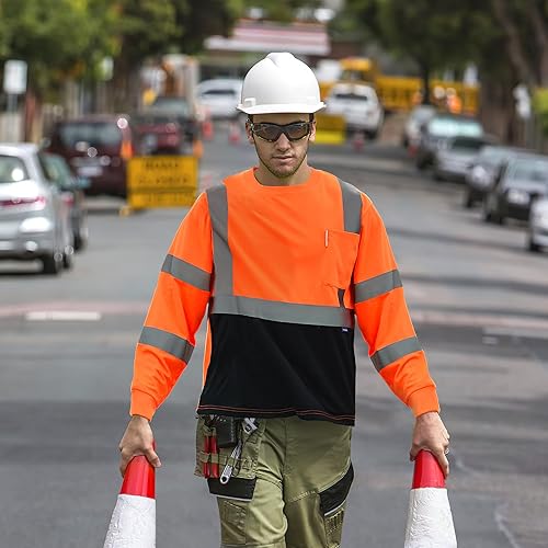 Miniatura 9 de AYKRM Camiseta de seguridad reflectante de alta visibilidad de alta visibilidad (XS-6XL), Amarillo, naranja