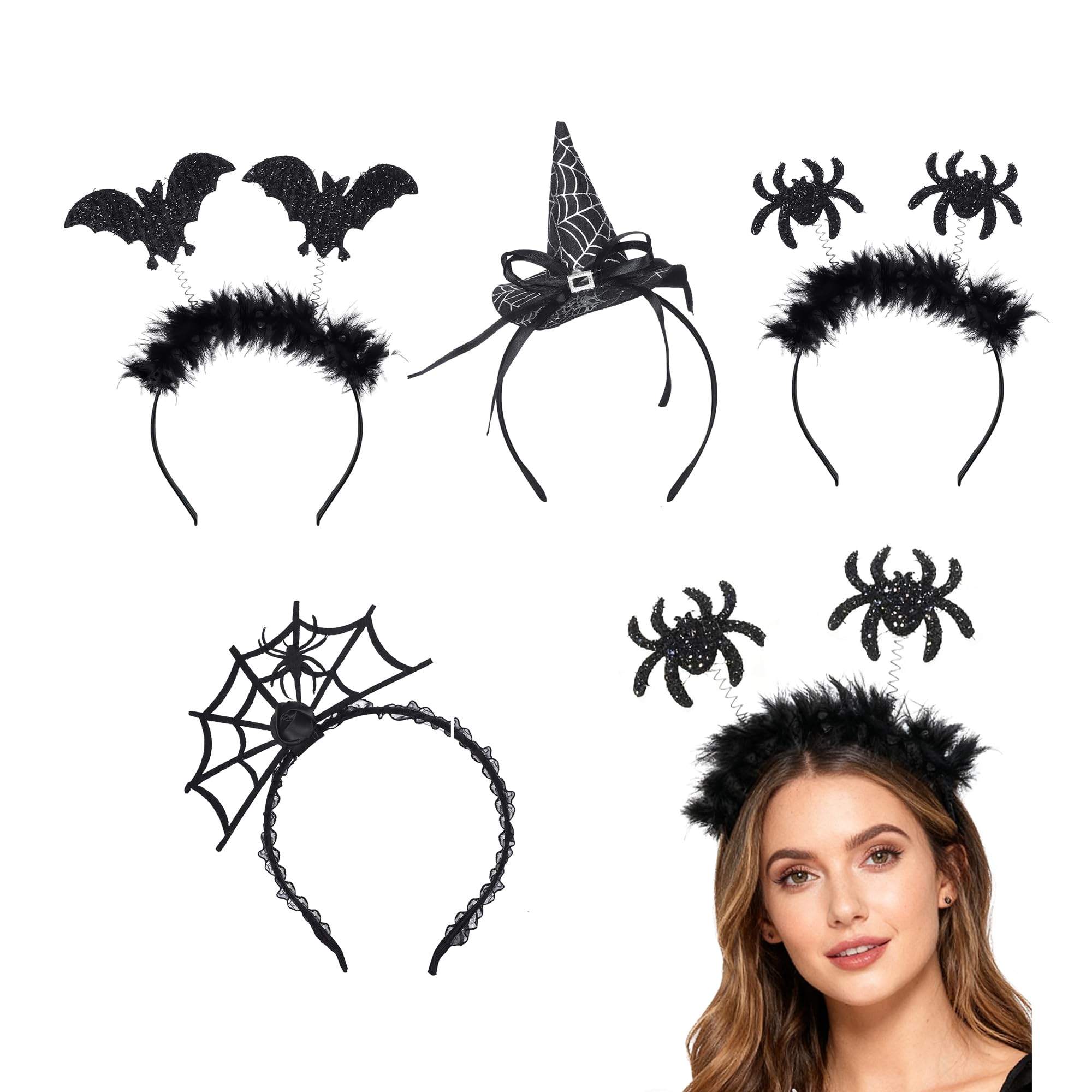 Jiusely Halloween Headbands Spider Hair Hoop 4pcs
