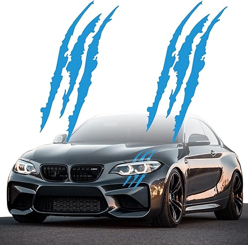 Claw Marks Calcomanías para faros delanteros de automóvil, calcomanías de rayas para automóviles deportivos, color azul claro, 15.8 pulgadas, 2