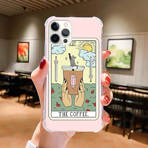Miniatura 2 de Funda de tarjeta de tarot de café compatible con iPhone 14 Pro, funda de tarjeta de tarot con diseño de gato floral y sol para iPhone 14 Pro, funda